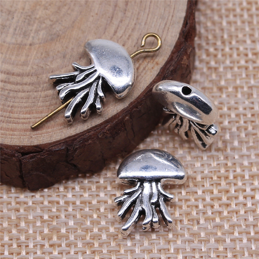 Jellyfish Metal Beads 15mm Antique Silver Tone Alloy 20pcs 2