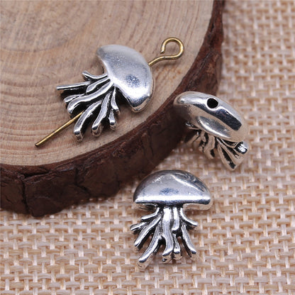 Jellyfish Metal Beads 15mm Antique Silver Tone Alloy 20pcs 2