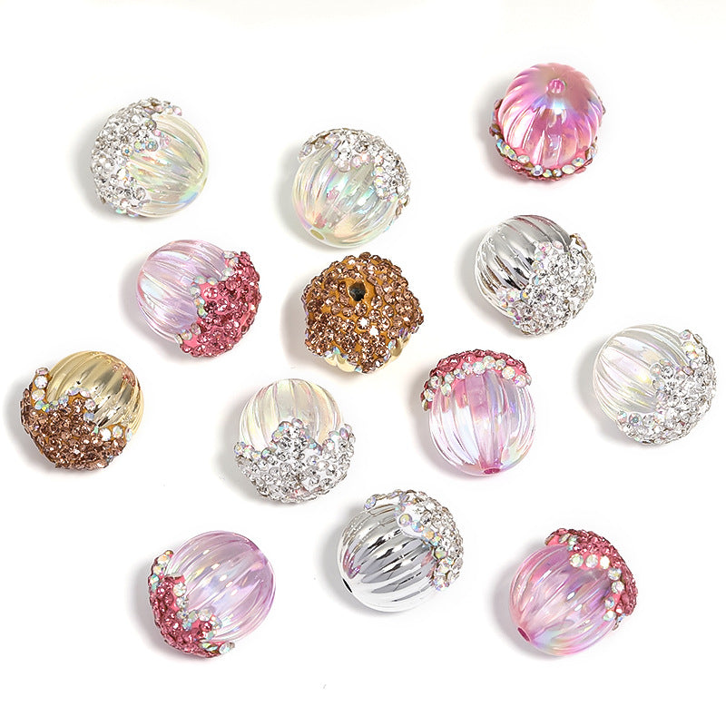Pinecone Polymer Clay Rhinestone Beads 19mm Sparkling Pastel 10pcs 5