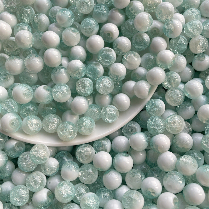 Crackle Round Glass Beads 10mm Ice Cracked Half Color Milk Cap 100pcs 7