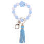 Colorful Flower Silicone Bead Wristlet Keychain with Leather Tassel 12