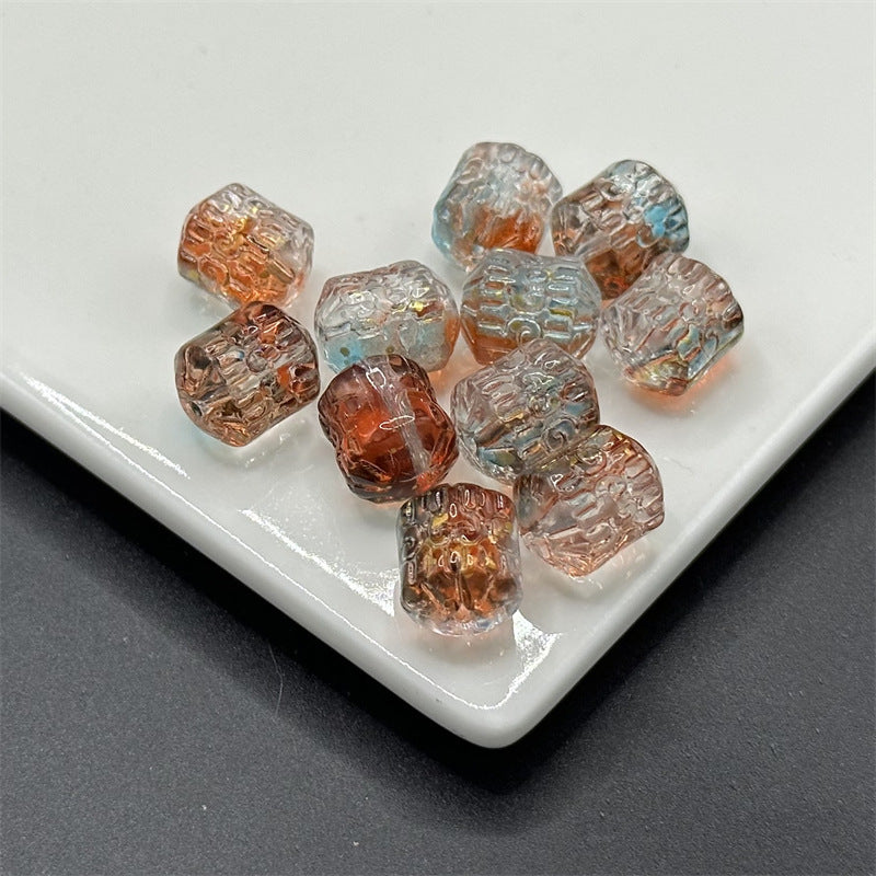 Electroplated Transparent Glass Beads 12mm Etched Rainbow Pattern 100pcs 16