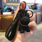 Bulldog Puppy Keychain Resin with Studded Collar and Leather Strap 4