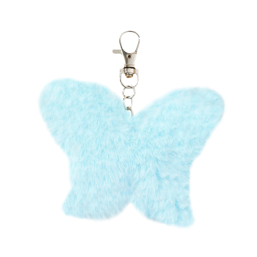 Plush Butterfly Keychain Soft Faux Fur Vibrant Colors Zinc Alloy 5