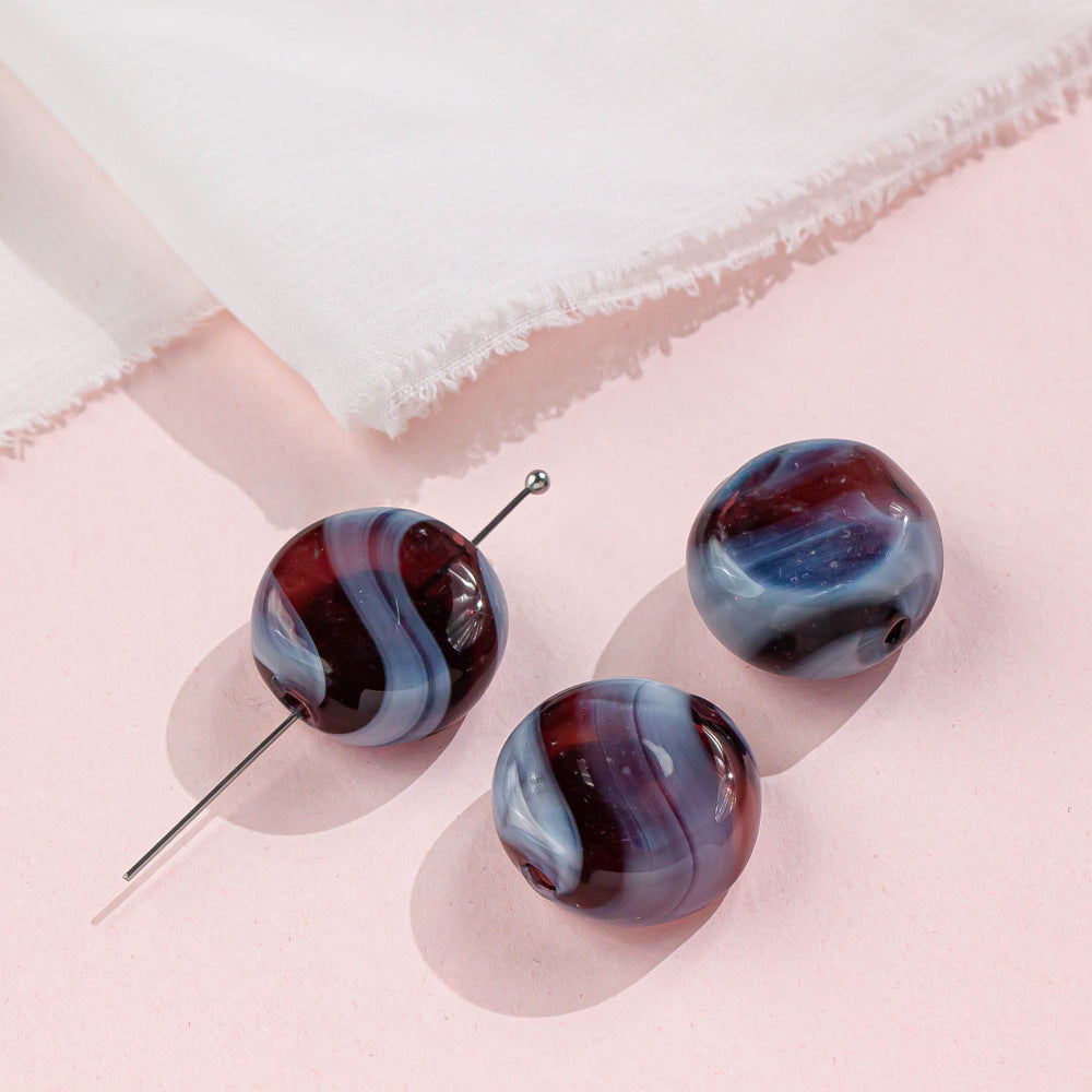 Antique Flat Blown Glass Beads 15-20mm Colorful Swirls 4pcs 12