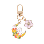 Metal Rose Rabbit Moon Wreath Keychain with Pastel Flower Charm 5