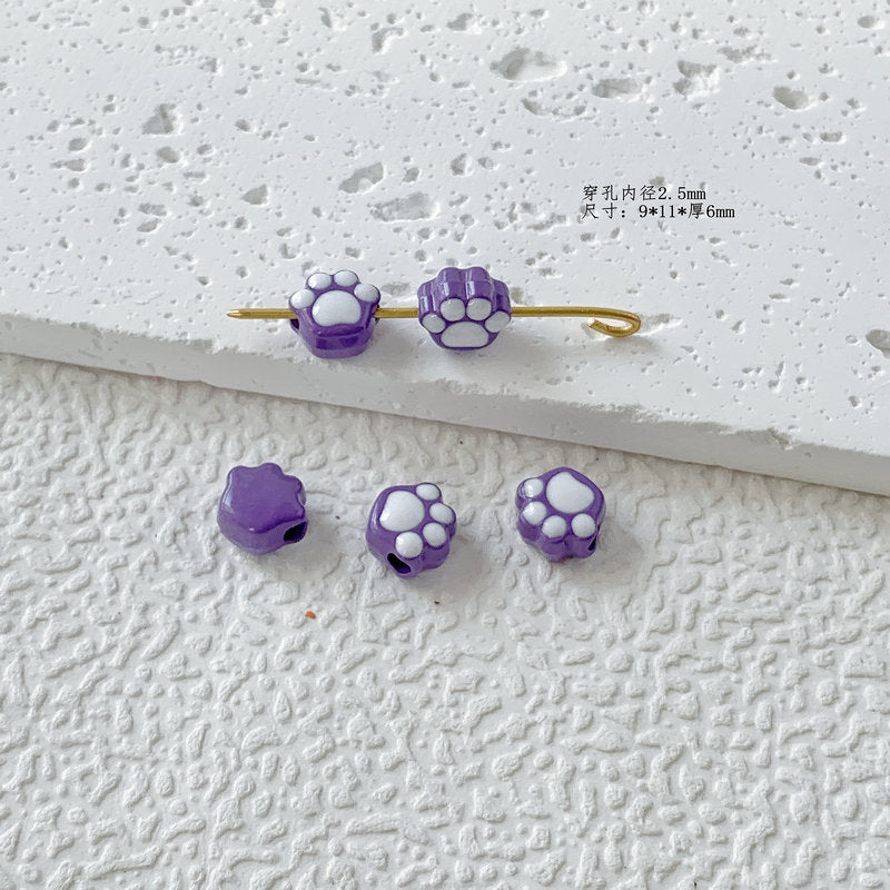Cat Paw Metal Beads 11mm Glossy Enamel Painted Alloy 10pcs 8