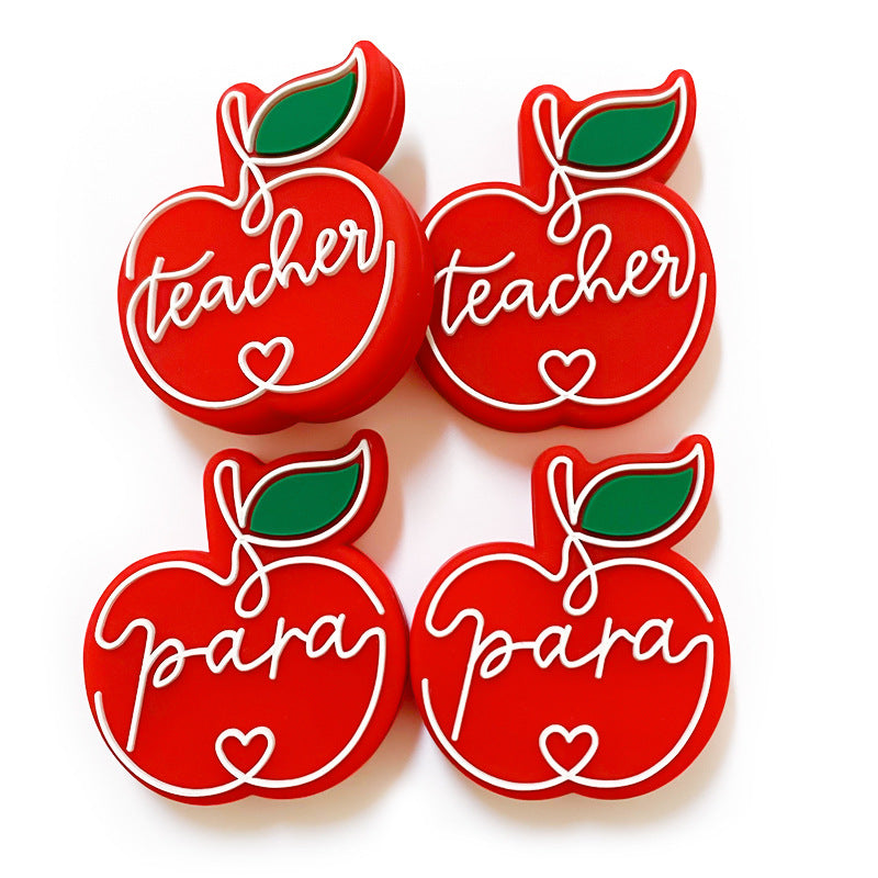 Silicone Focal Beads Teacher Red Apple Script Heart 20pcs 2