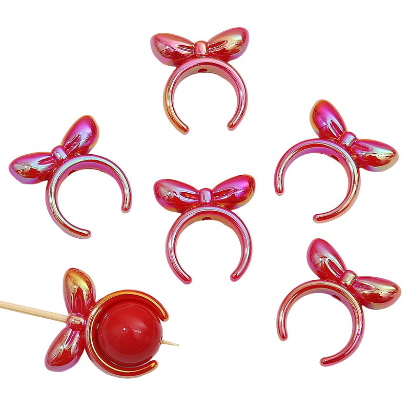 Painted Bow Tie Acrylic Beads 25x27mm Glossy Colors 8pcs 11