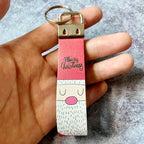 Christmas Leather Wristlet Keychain Santa Jingle Bells Gold Tree 3
