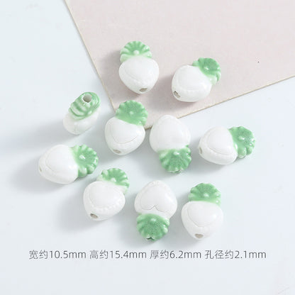 Hand Painted Heart Pineapple Ceramic Beads 15mm Glossy Pastel 10pcs 9