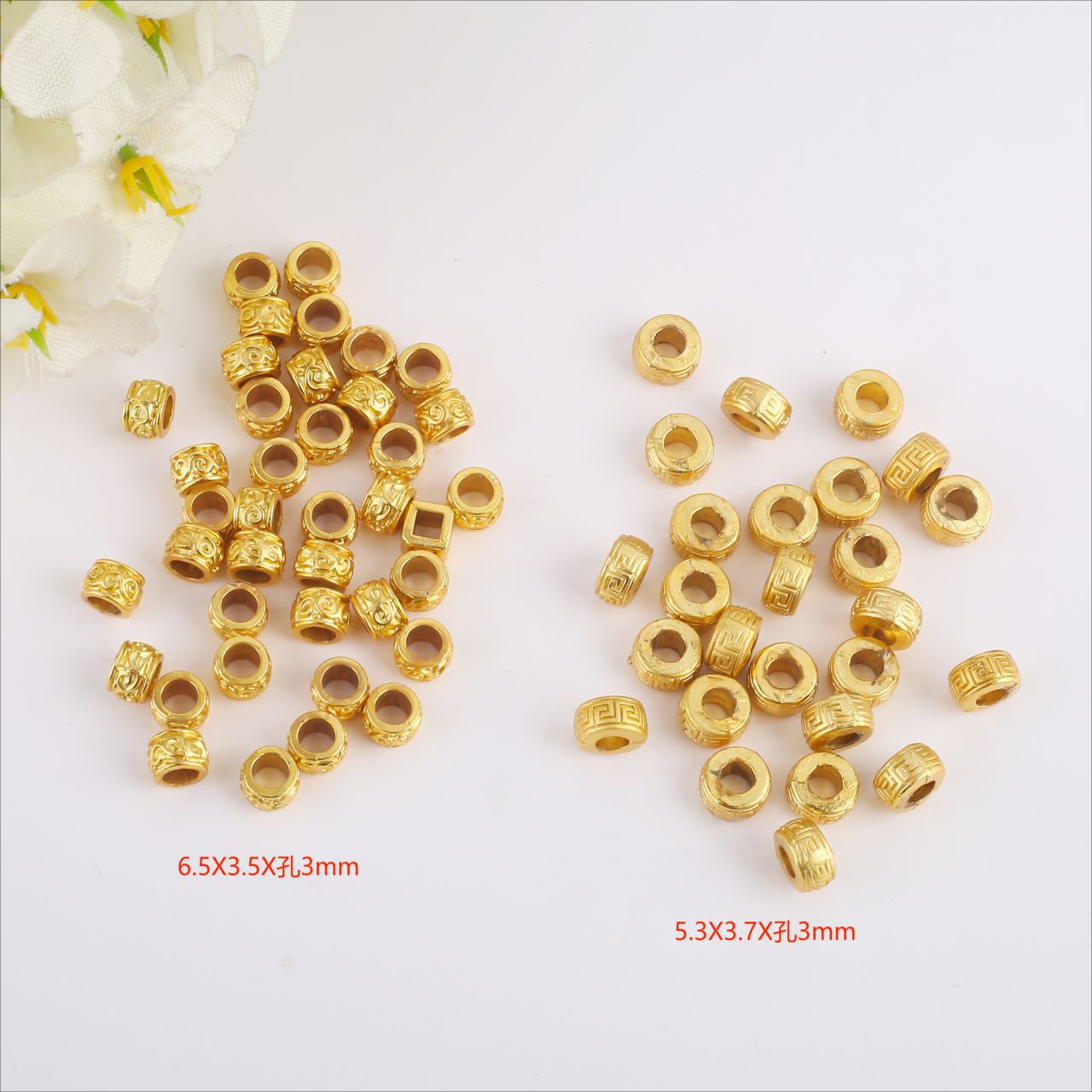 Brass Tube Metal Beads 6.5mm Tibetan Patterned Large Hole 100pcs 2