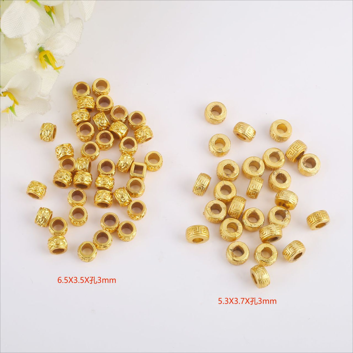 Brass Tube Metal Beads 6.5mm Tibetan Patterned Large Hole 100pcs 2