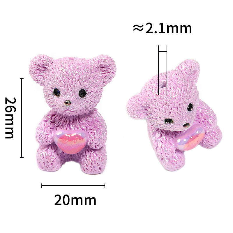 Imitation Fluffy Bear Holding Heart Resin Beads 26mm Pastel Colors 25pcs 3