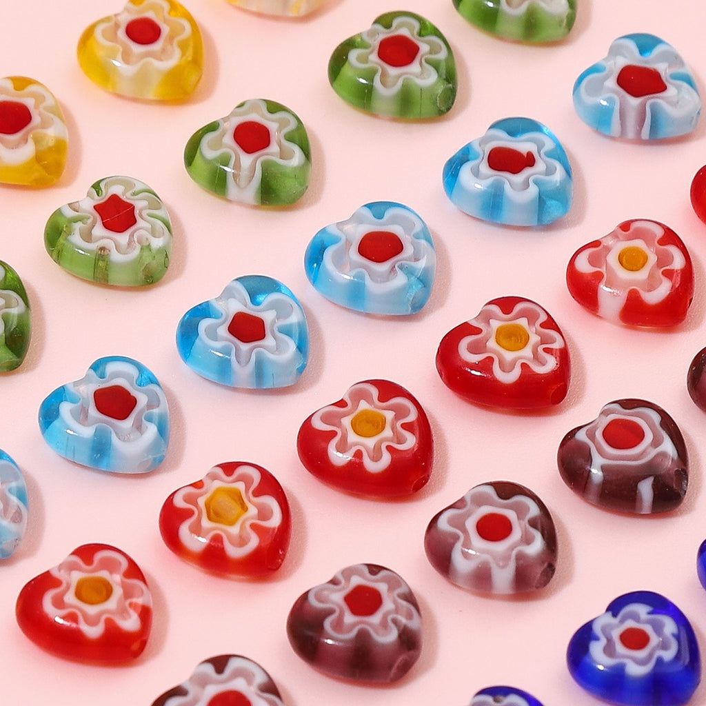 Millefiori Flower Glass Beads 8mm Colored Heart Shape 20pcs 2