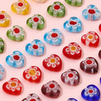 Millefiori Flower Glass Beads 8mm Colored Heart Shape 20pcs 2
