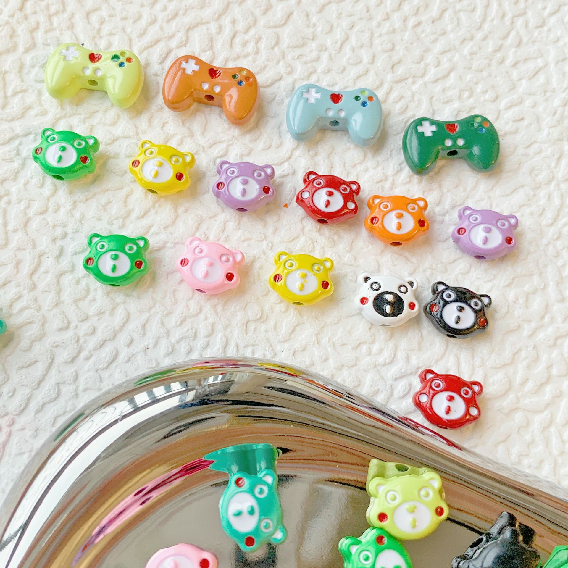 Teddy Bear and Game Controller Metal Beads Painted Alloy 10pcs 4