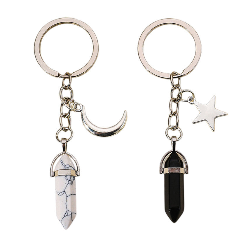 Alloy Pentagram Moon Couple Keychain Celestial Crystal Charm