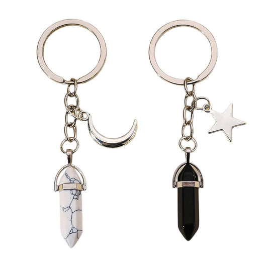 Alloy Pentagram Moon Couple Keychain Celestial Crystal Charm