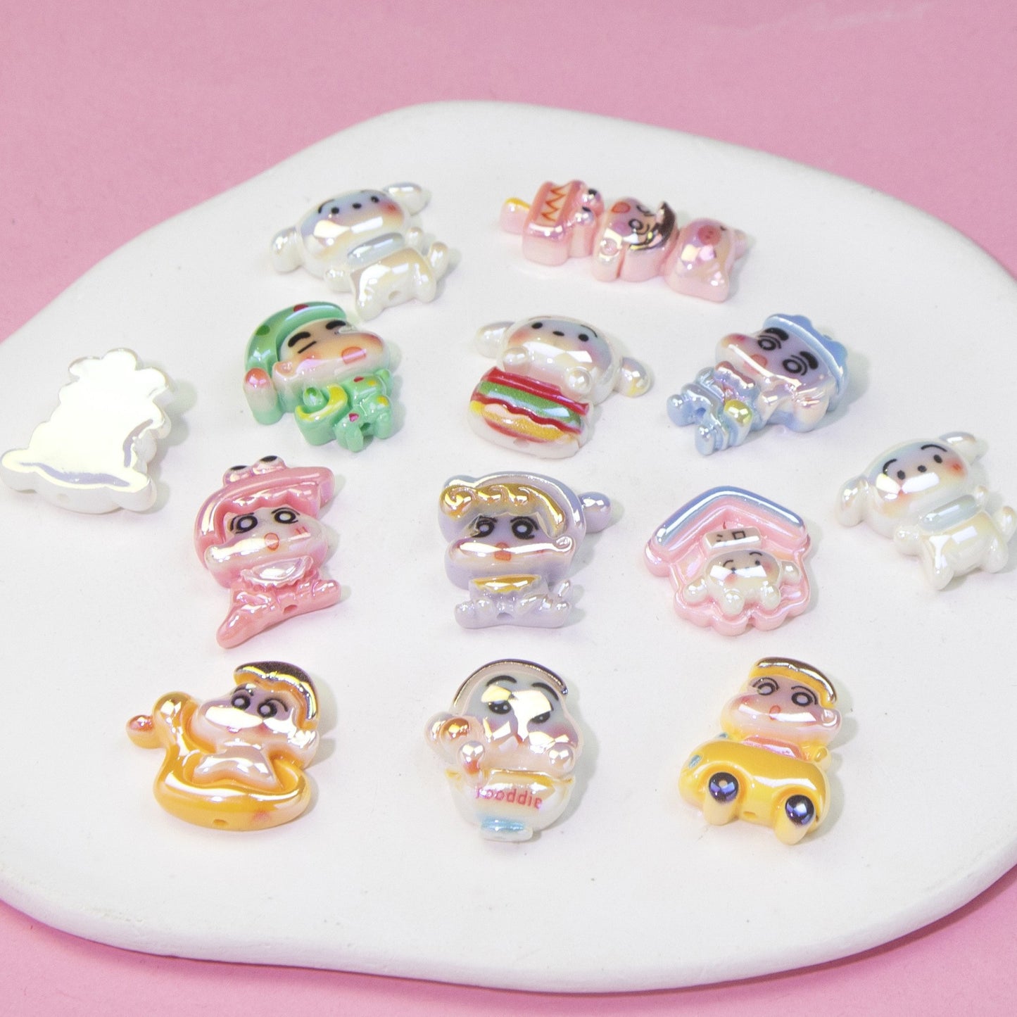 Plating Resin Beads Cartoon Character Glossy Pastel Colors 10pcs 13
