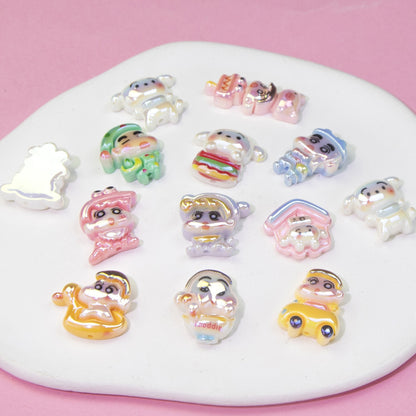 Plating Resin Beads Cartoon Character Glossy Pastel Colors 10pcs 13
