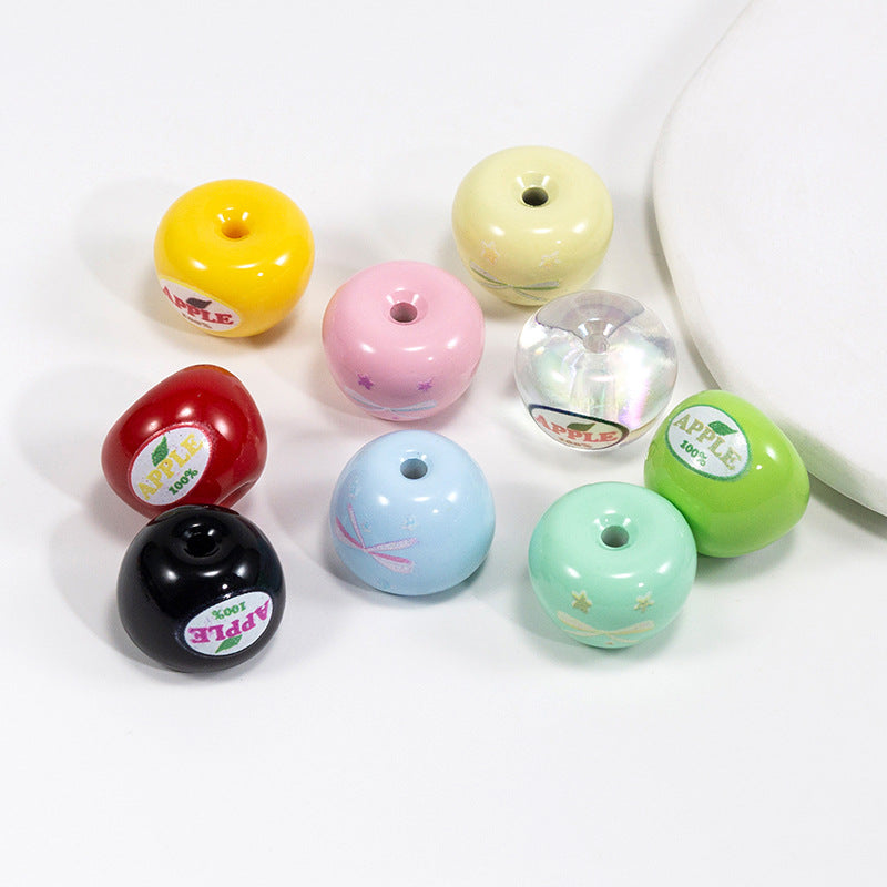 Painted Apple Acrylic Beads 17mm Glossy Mixed Colors 10pcs