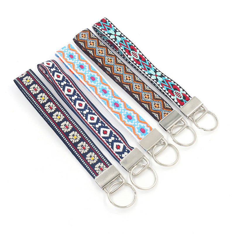 Bohemian Style Wristlet Keychain Antique Silver Polyester 2pcs 17cm