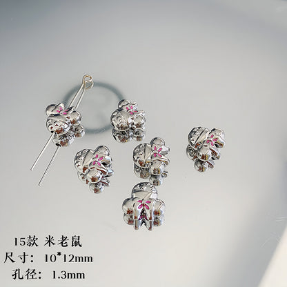 Cartoon Metal Beads Silver Pink Tone Playful Enamel 10pcs 15