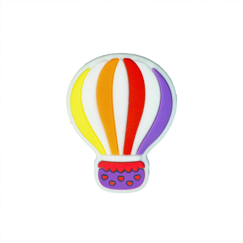 Silicone Focal Beads Hot Air Balloon Rainbow Stripes Scalloped Basket 20pcs 7