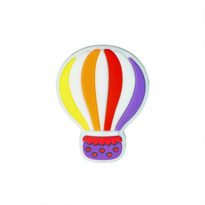 Silicone Focal Beads Hot Air Balloon Rainbow Stripes Scalloped Basket 20pcs 7