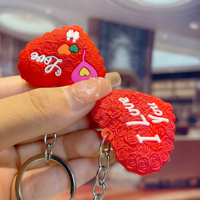 PVC Heart Keychain Large Red Love Rose Texture 4