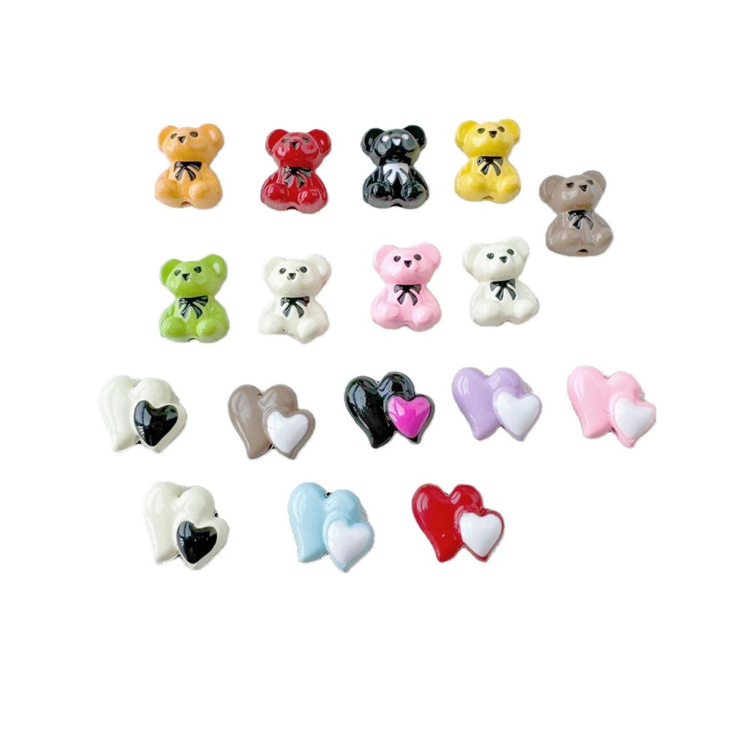 Bear and Double Heart Metal Beads 13mm Baking Painted Alloy 10pcs 5