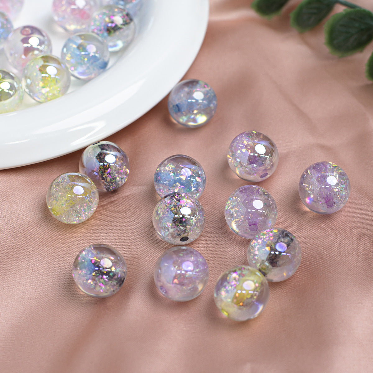 Dyed Core Imitation Opal Resin Beads 8mm Round Mixed Colors 40pcs 4