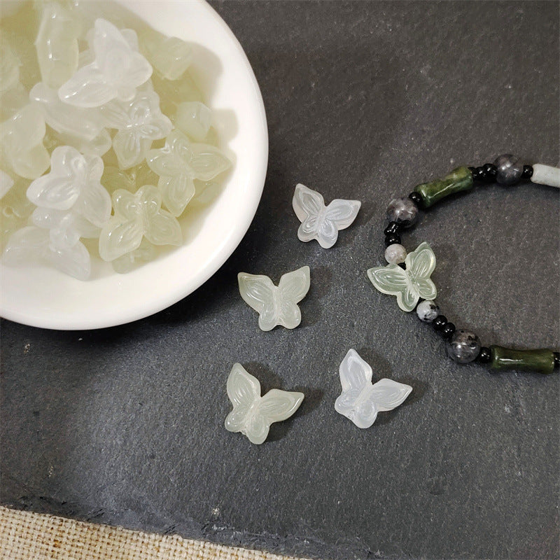 Imitation Hotan Jade Butterfly Resin Beads 14mm Soft Jade Tones 10pcs
