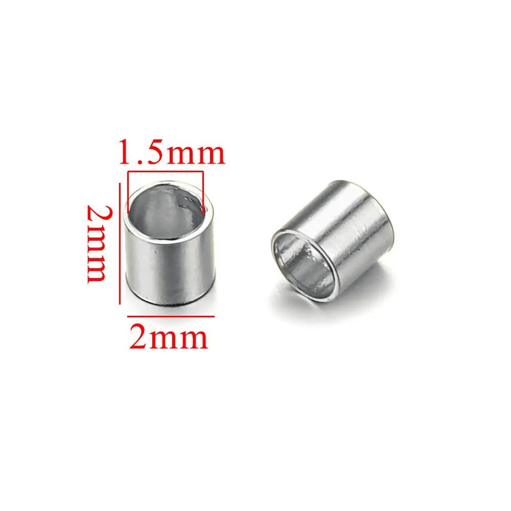 Stainless Steel Tube Metal Beads 1.5/2/2.5mm Crimp Style 200pcs 9