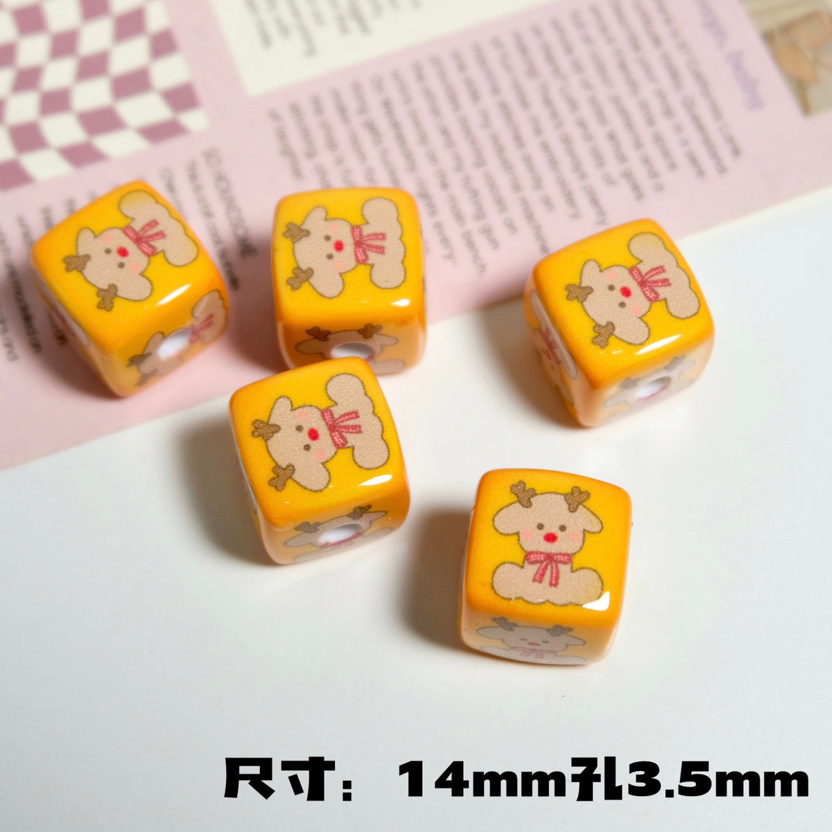 Christmas Square Acrylic Beads 14mm Colorful Printed 10pcs 11