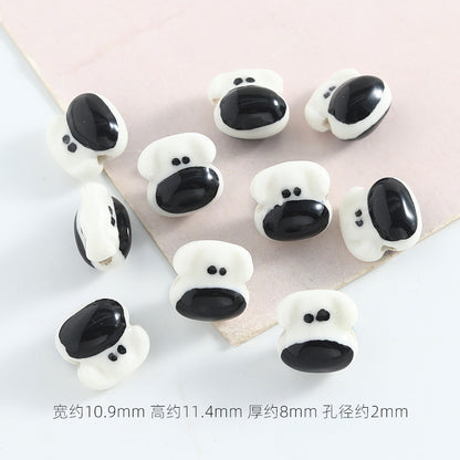 Hand Painted Frog and Puppy Ceramic Beads Glossy Finish 5pcs 9