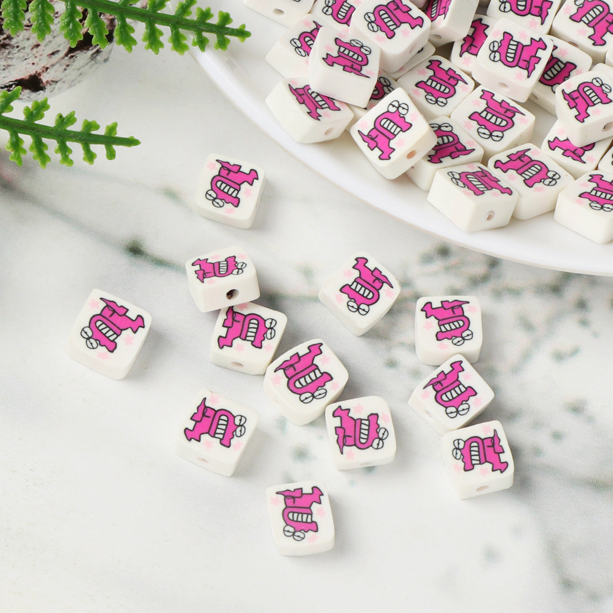 Square Clay Beads 9mm Pink Cartoon Waniyama-San 100pcs 2
