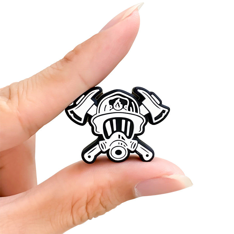 Silicone Focal Beads Firefighter Helmets With Crossed Axes 20pcs 5