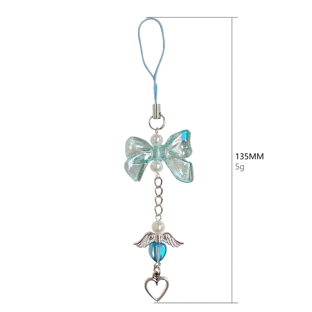 Acrylic Angel Wing Phone Charm Pastel Bow Pendant 4pcs 13cm 5
