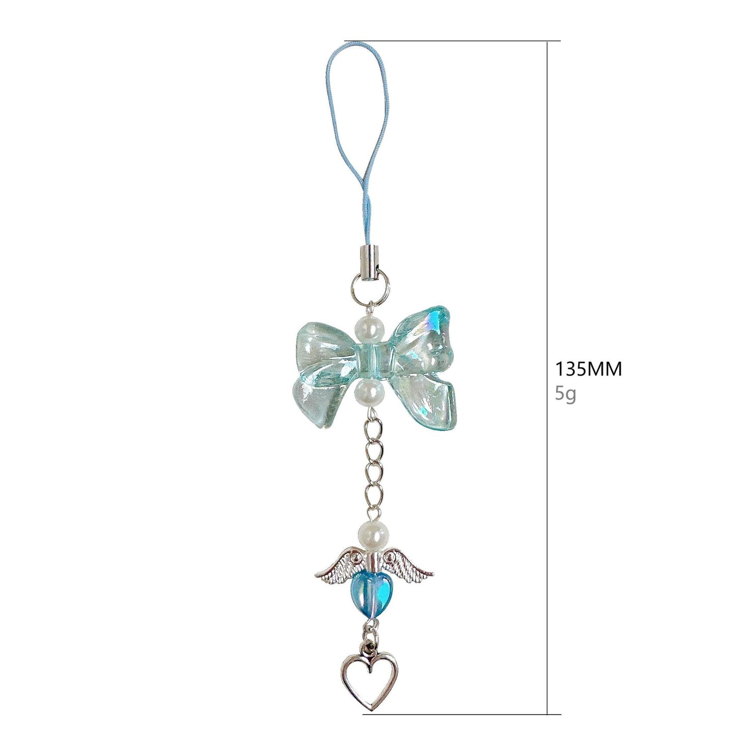 Acrylic Angel Wing Phone Charm Pastel Bow Pendant 4pcs 13cm 5
