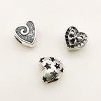 Heart Metal Beads Large Hole Metallic Silver Tone 30pcs 3