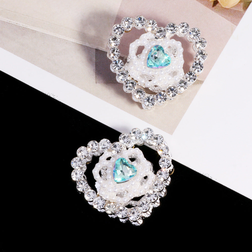 Hollow Floral Heart Rhinestone Beads 25mm Alloy Base 3pcs 7