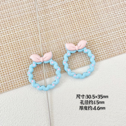 Bow and Star Metal Beads 34mm Painted Pastel Colors 5pcs 15