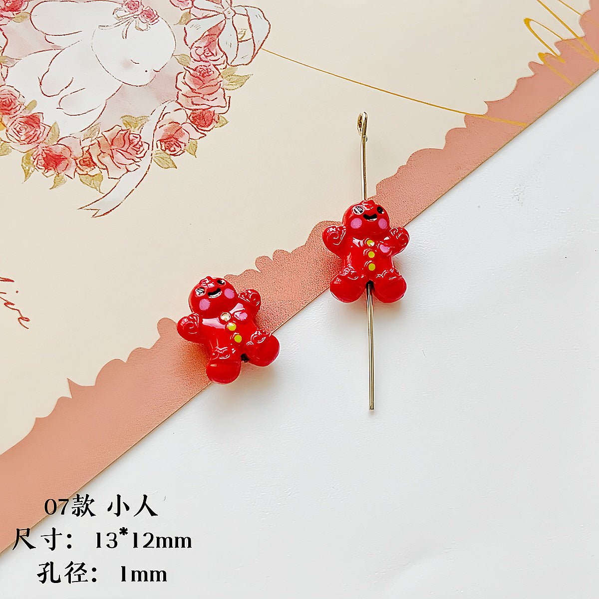 Christmas Painted Alloy Metal Beads Bright Red Glossy White 10pcs 10