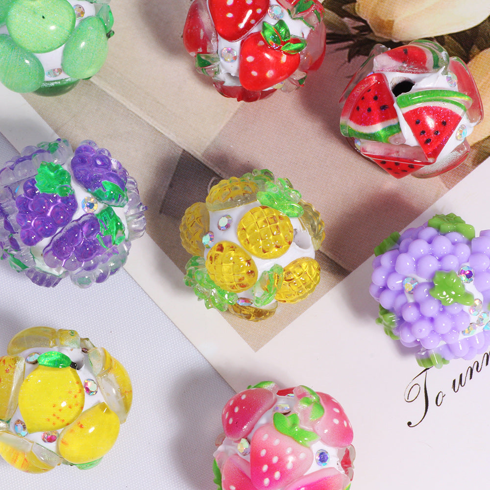 Embellished Bubblegum Beads 18mm Fruit Slice Colorful 10pcs 3