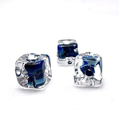 Lampwork Glass Beads Square 9.6x10.6mm Ripple Texture Dyed Core 10pcs 13