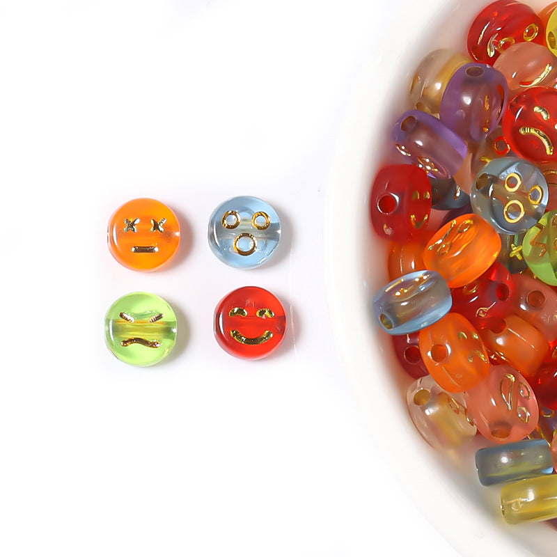 Cartoon Emoticon Flat Round Acrylic Beads 7x3.5mm Colorful 100pcs 17