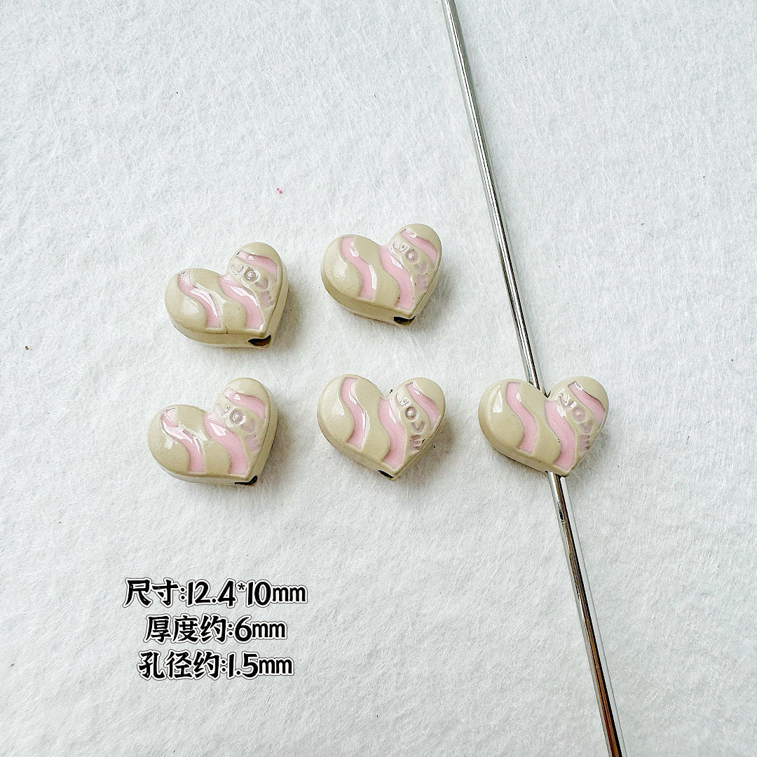 Heart Metal Beads Baking Painted Bubble Tea Design Alloy 10pcs 22