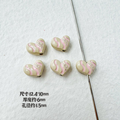 Heart Metal Beads Baking Painted Bubble Tea Design Alloy 10pcs 22